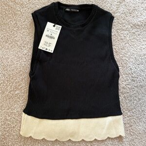Zara Black and Cream Sleeveless Top